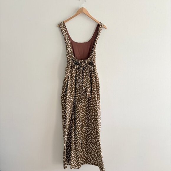 Storia Tie Bow Back Jumpsuit Cotton Brown White Floral Size Small - Picture 3 of 5